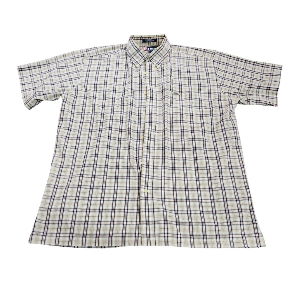 Chaps Ralph Lauren Button-Down Mens L Short Sleeve Beige Plaid EUC